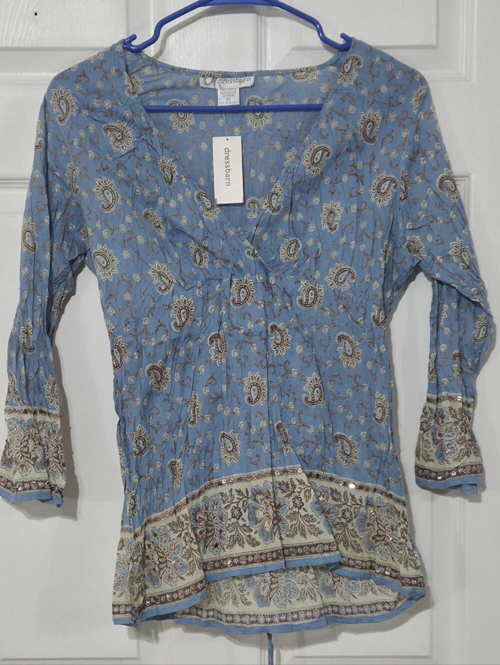 Dressbarn Light Blue Paisley Top